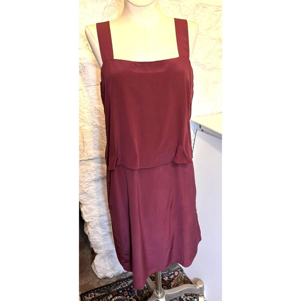 Rory Beca 100% Silk Burgundy Tiered Mini Dress Square Neck Minimalist Party Hoco